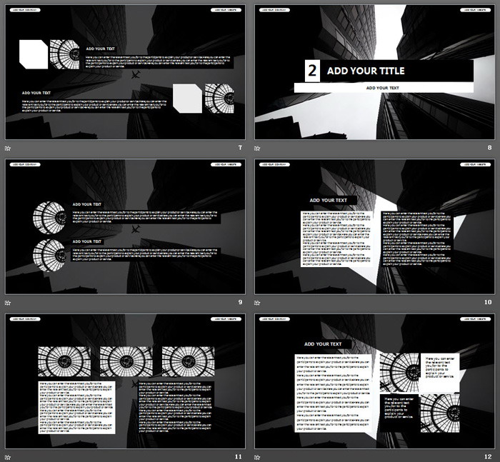 PPT_黑白个性商业建筑背景的图片排版模板